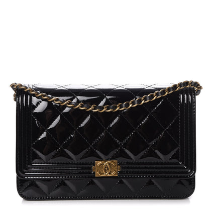 Chanel Patent Calfskin Quilted Boy Wallet On Chain WOC Black 1 of 9