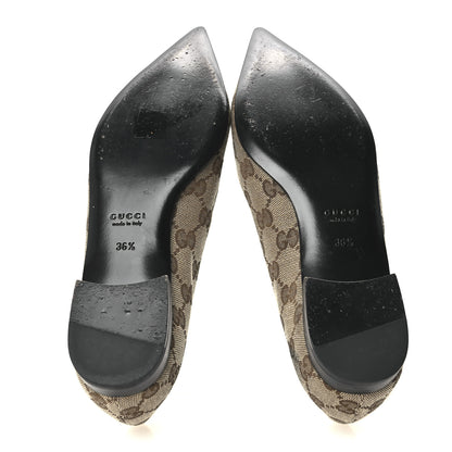 Gucci Monogram Horsebit Womens Werin Ballet Flat 36.5 Beige Ebony Cocoa 6 of 10
