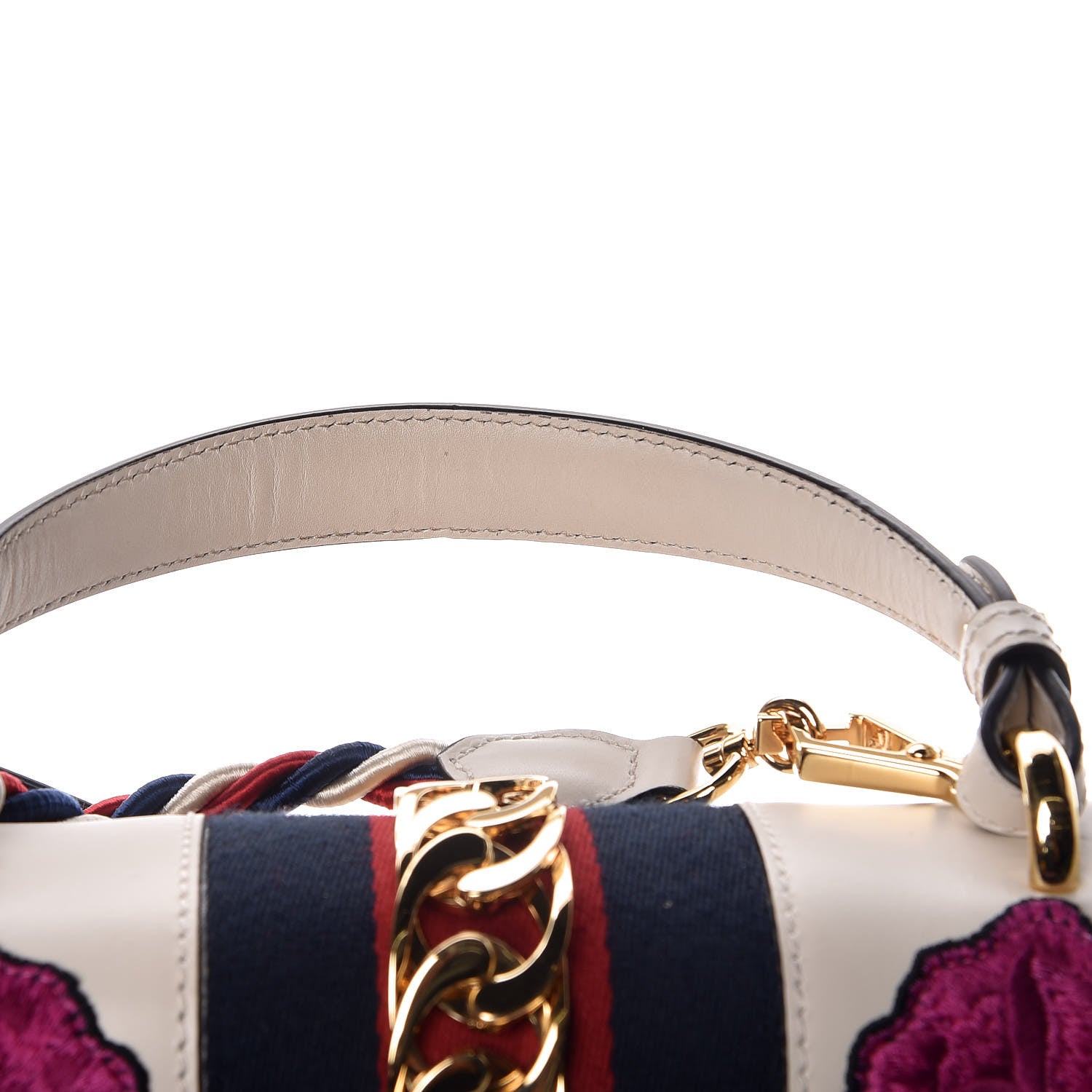 Gucci Calfskin Embroidered Medium Sylvie Top Handle Bag White 18 of 21