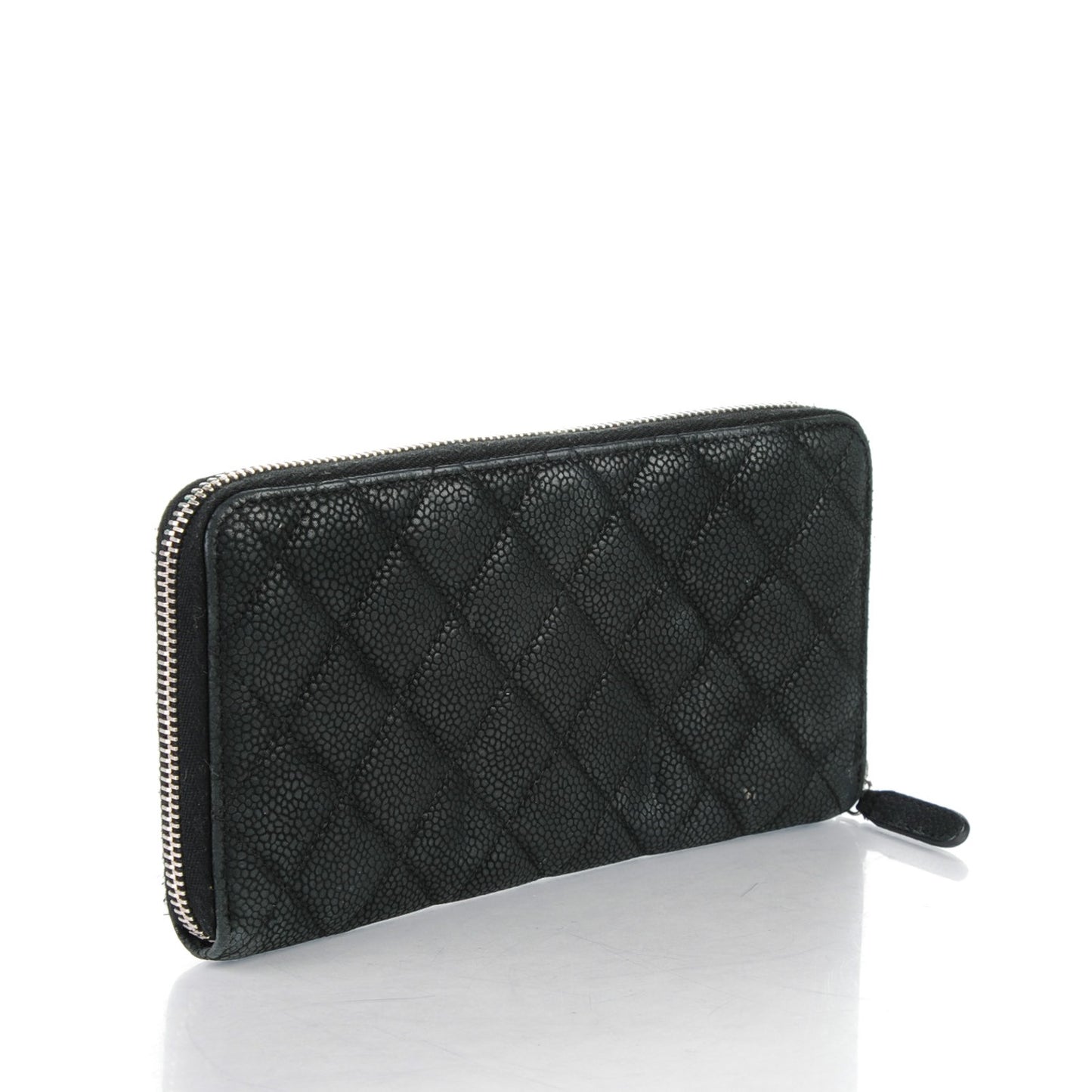 Iridescent Caviar Quilted Large Zip Around Wallet Black