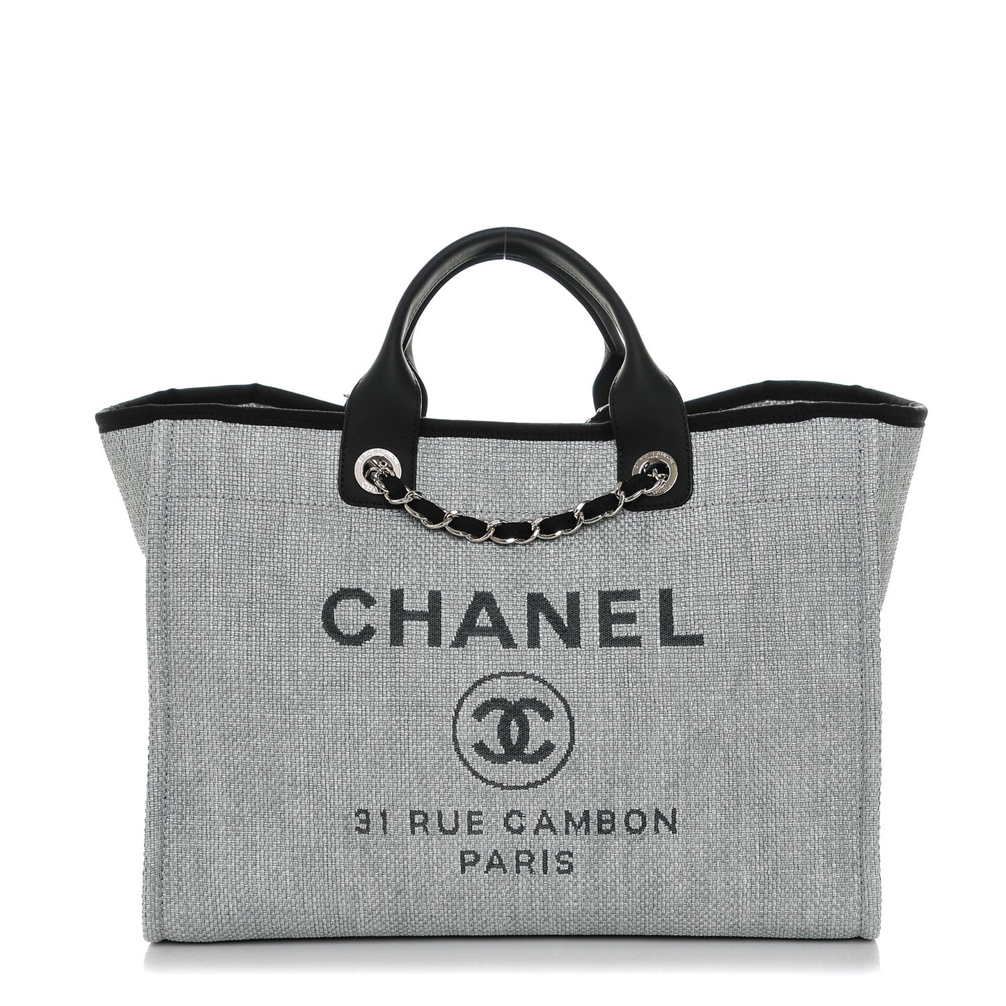Woven Straw Raffia Deauville Large Tote Grey