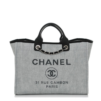 Chanel Woven Straw Raffia Deauville Large Tote Grey 1 of 7