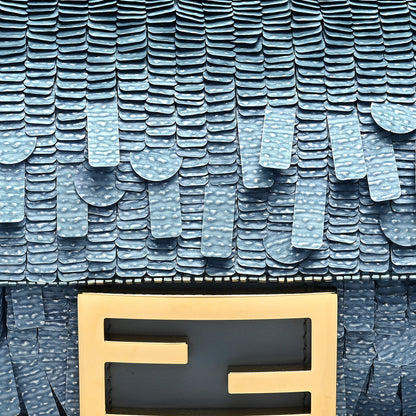 Fendi Denim Effect Sequin Paillettes Shiny Nappa Sex and the City Mini Baguette Blue 8 of 10