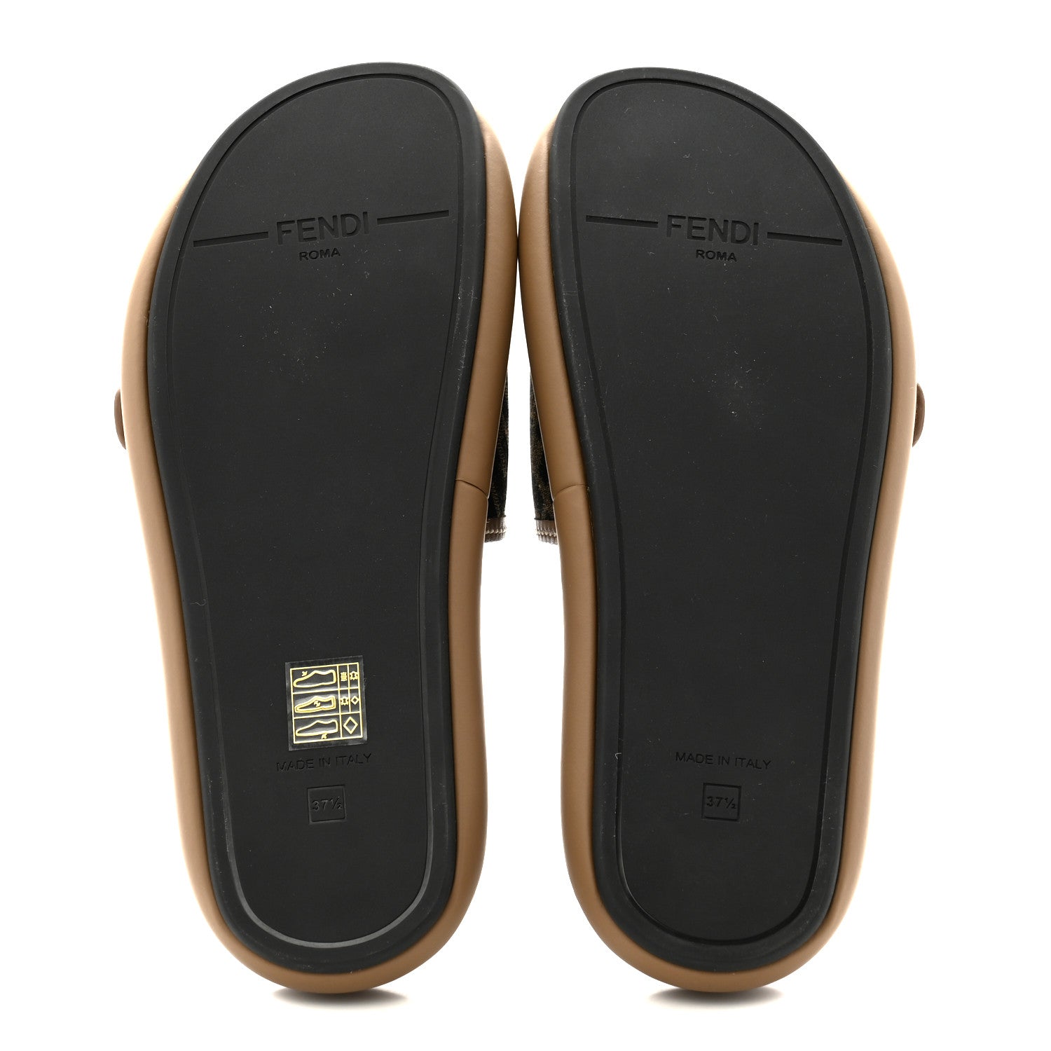 Fendi Fabric Jacquard Nappa FF Womens Fendi Feel Slide Sandals 37.5 Tobacco Black Miele Scuro 7 of 8