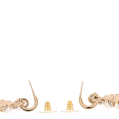 Chanel Pearl Crystal Nefertiti CC Drop Earrings Gold 3 of 4