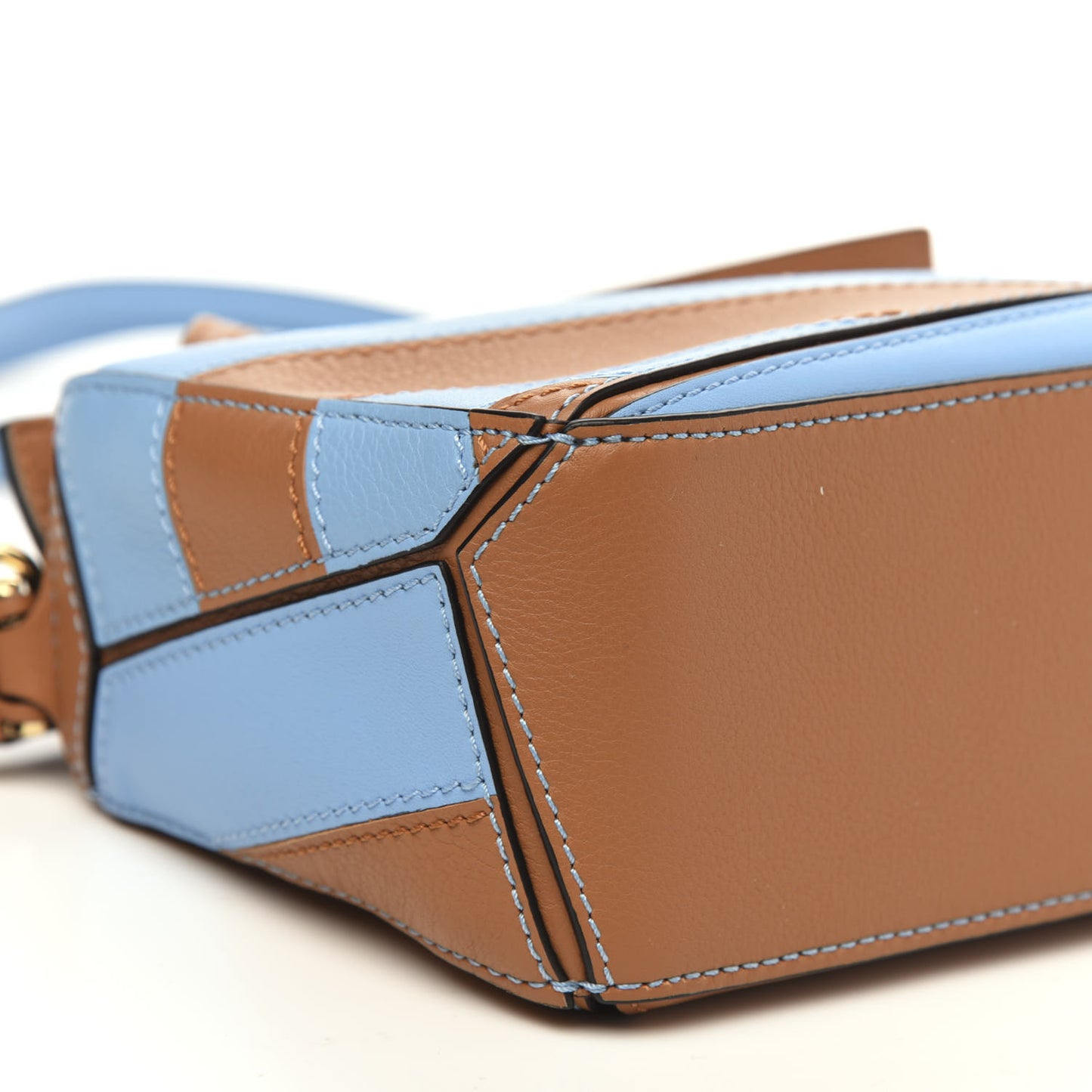 Calfskin Rugby Mini Puzzle Bag Blue Tan