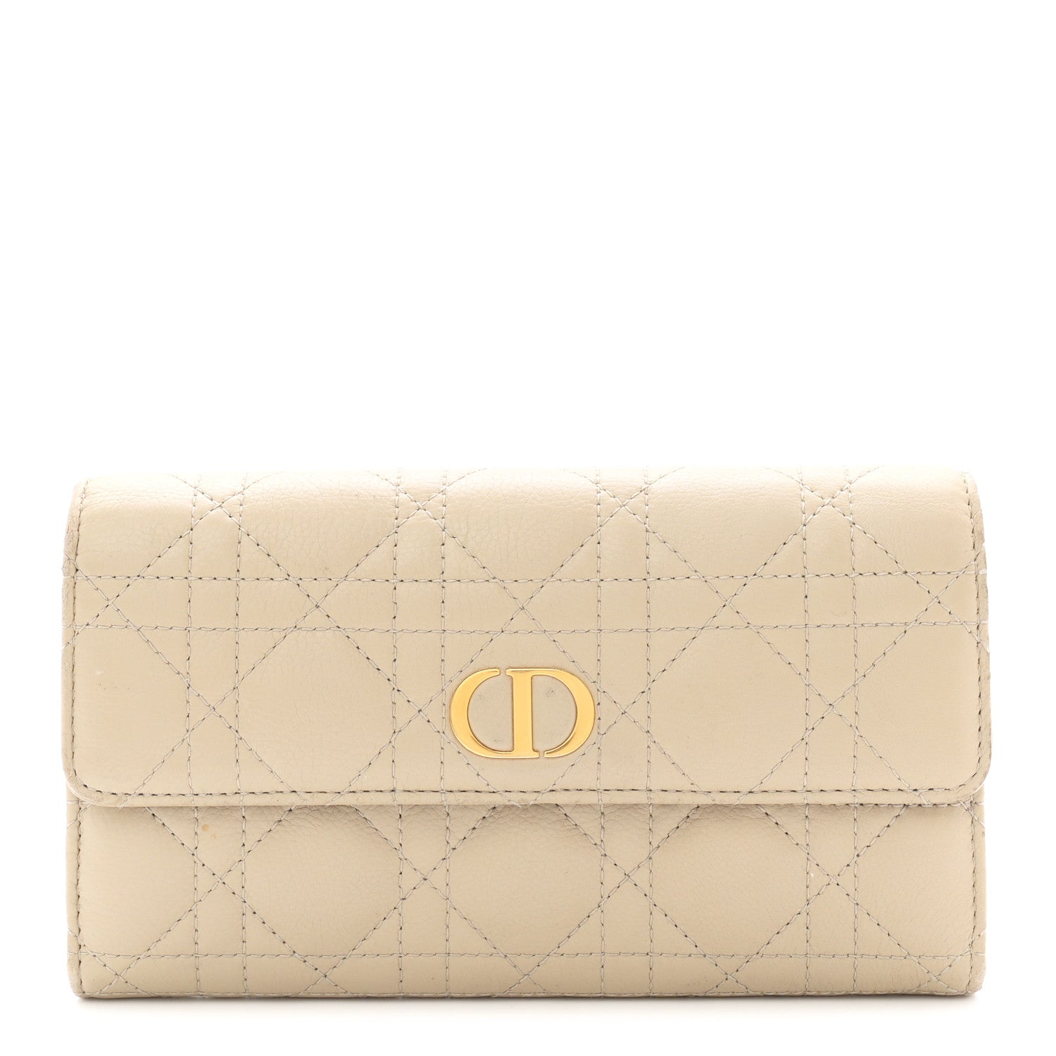Christian Dior Supple Calfskin Cannage Caro Wallet Sand 1 of 7