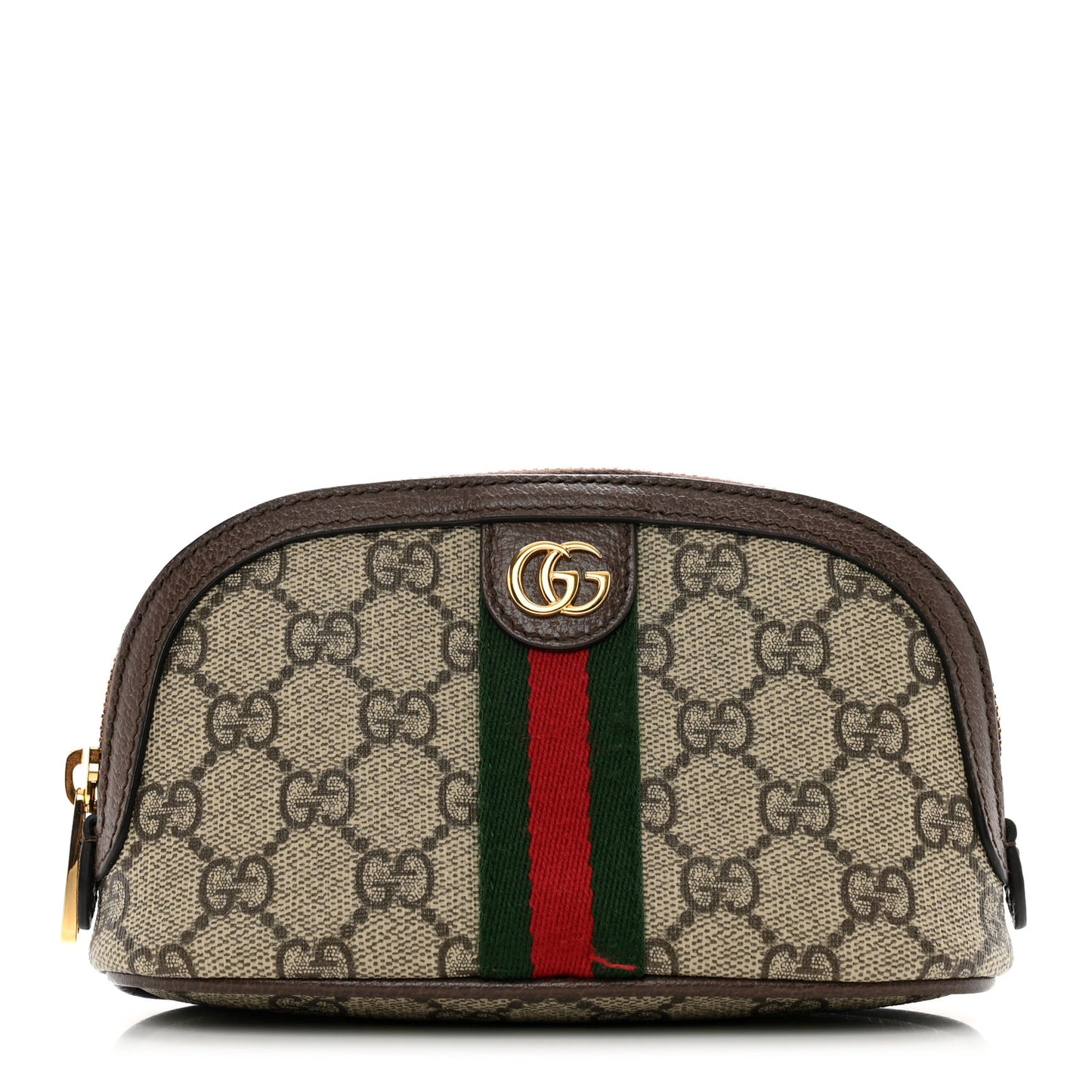 GG Supreme Monogram Textured Calfskin Web Medium Ophidia Cosmetic Case Beige Ebony New Acero