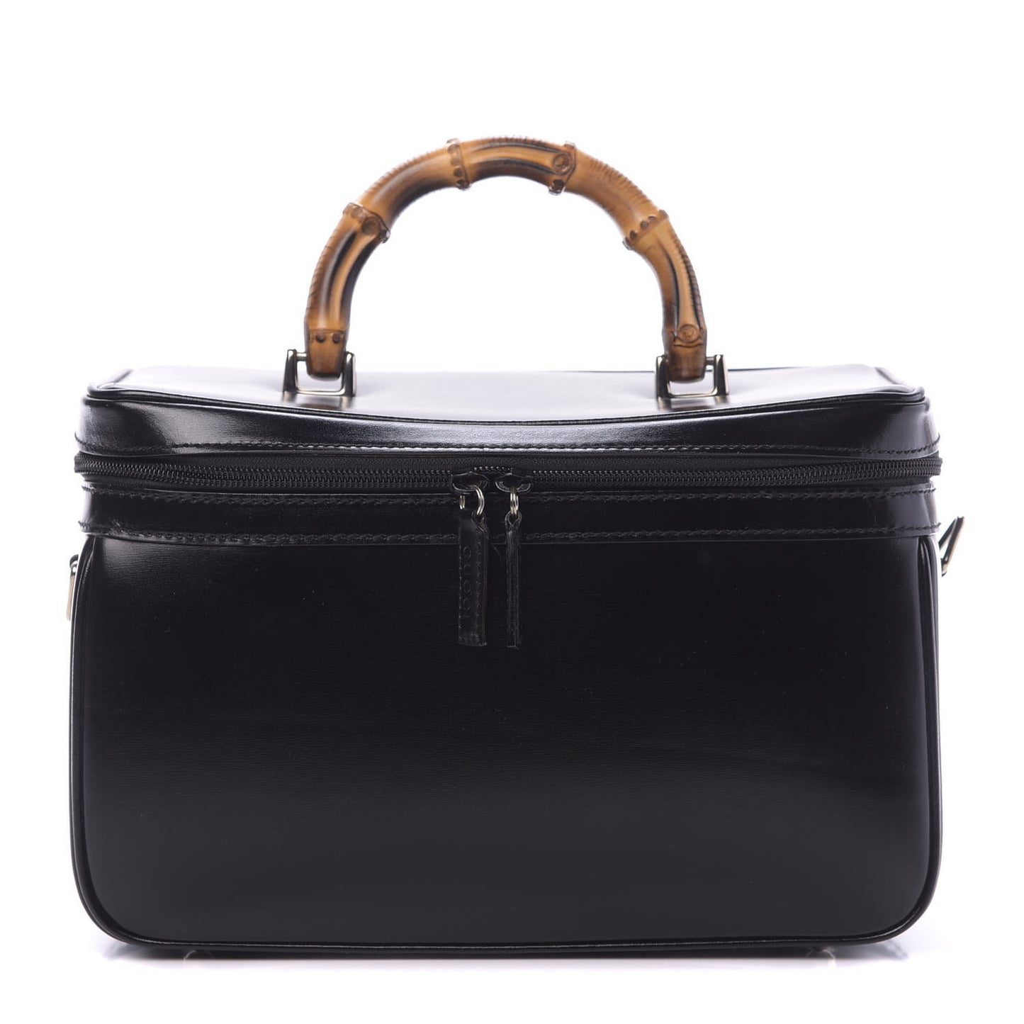 Patent Calfskin Bamboo Cosmetic Case Black