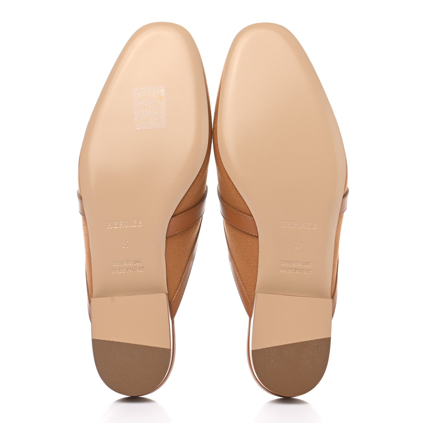 Cotton Canvas Calfskin Oz Mules 37 Naturel Beige Dore