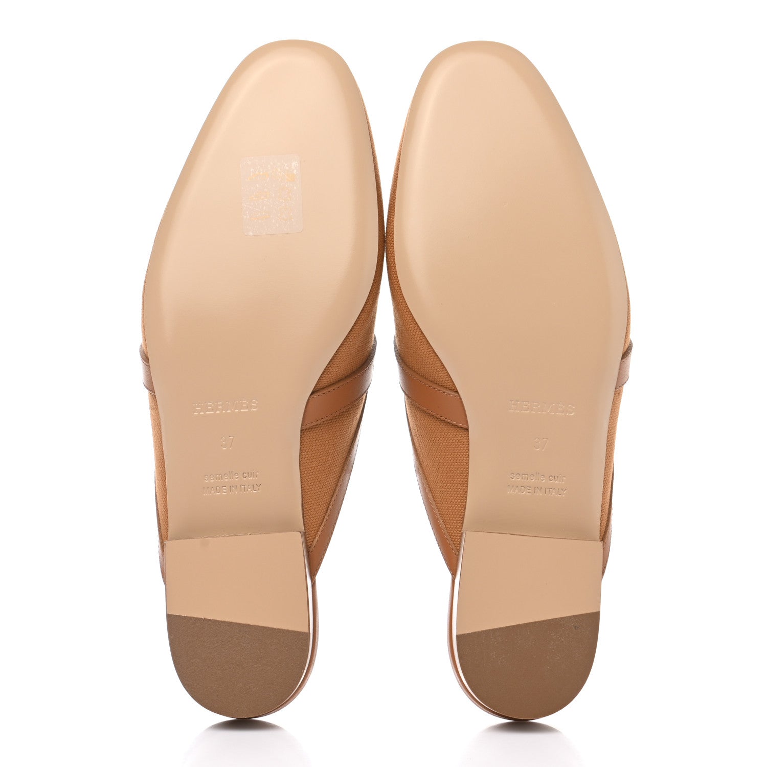 Hermes Cotton Canvas Calfskin Oz Mules 37 Naturel Beige Dore 5 of 8