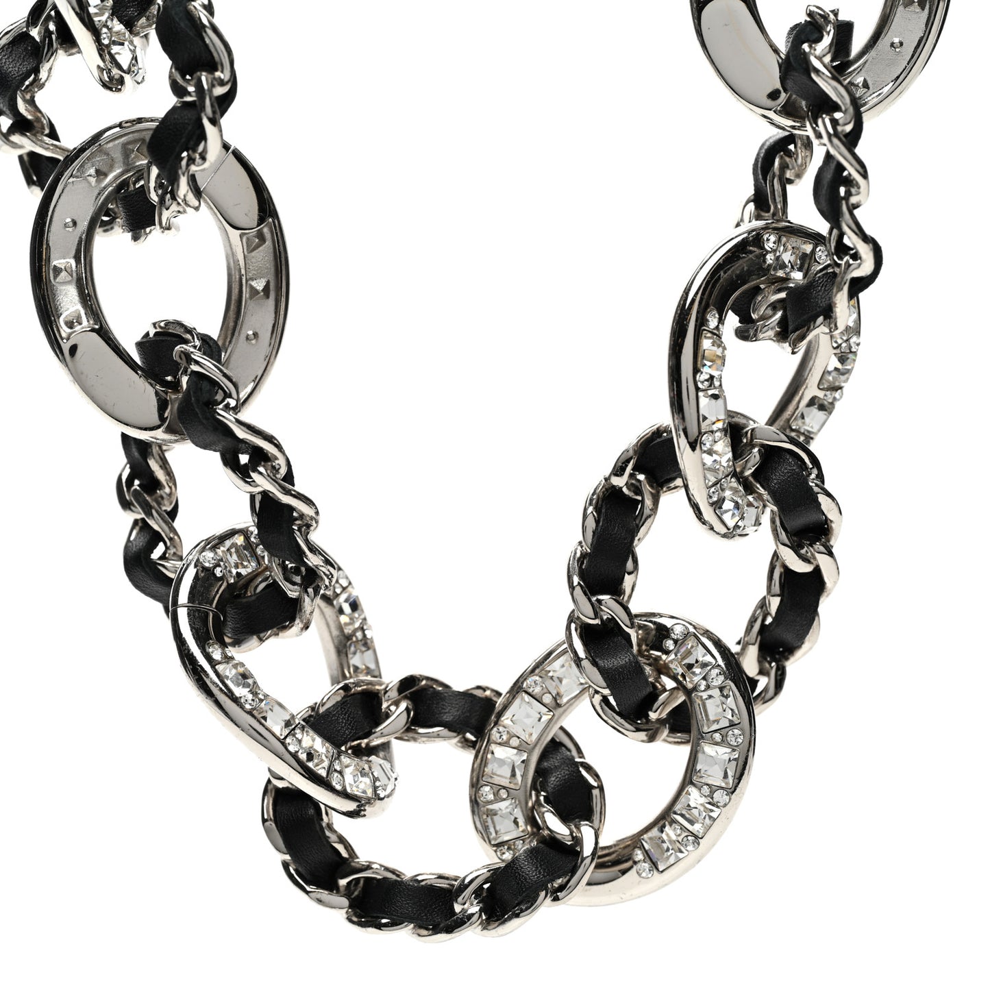 Lambskin Crystal Chain Link Choker Necklace Silver Black
