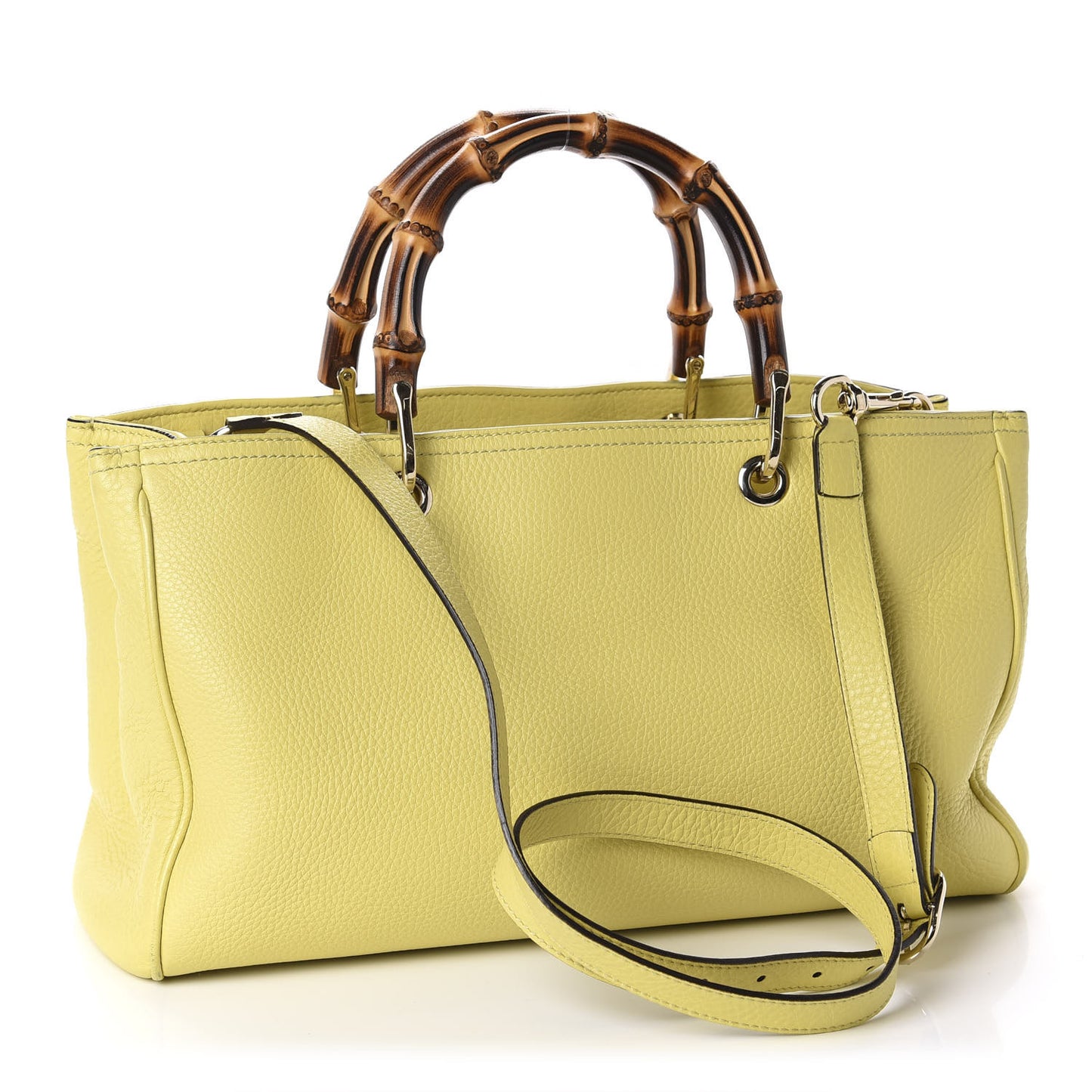 Pebbled Calfskin Medium Bamboo Shopper Tote Citrus