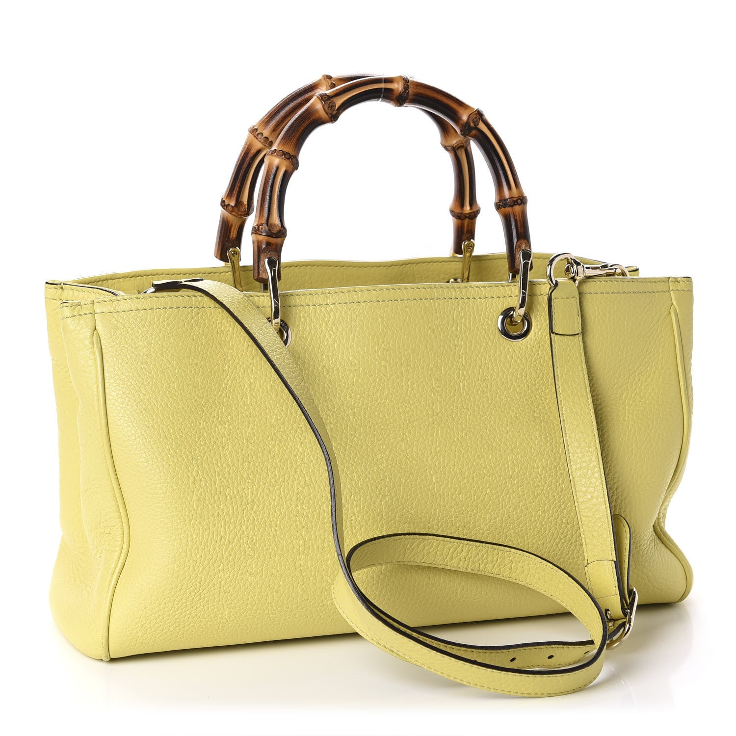 Gucci Pebbled Calfskin Medium Bamboo Shopper Tote Citrus 2 of 10