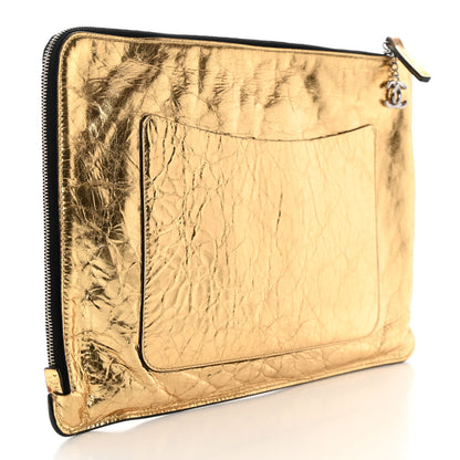 Chanel Metallic Lambskin Large Pouch Clutch Gold 3 of 11