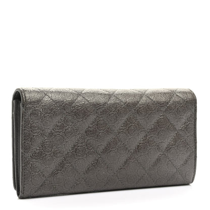 Chanel Metallic Camellia Calfskin Embossed Quilted Yen Wallet Grey 3 of 13