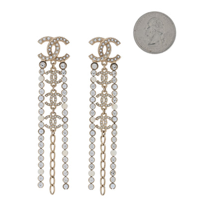 Chanel Pearl Crystal CC Chain Drop Earrings Light Gold Pearly White 2 of 5