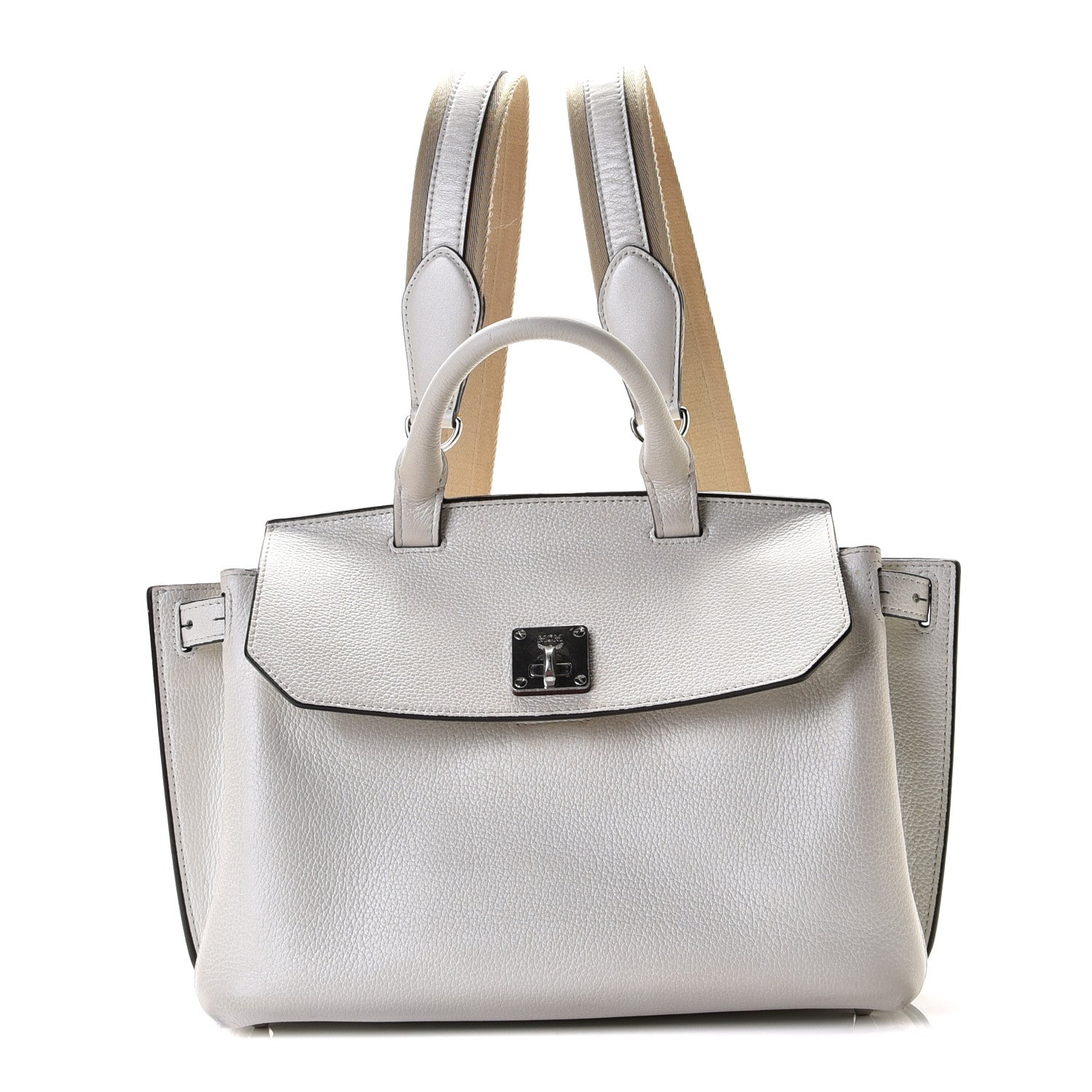 MCM Grained Calfskin Medium Milla Convertible Backpack White Flake 1 of 11
