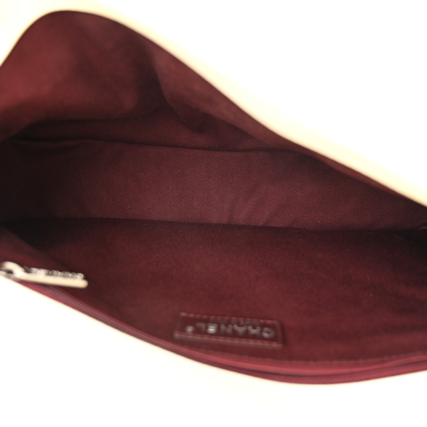 Lambskin Chevron Quilted Double Stitch Jumbo Single Flap White