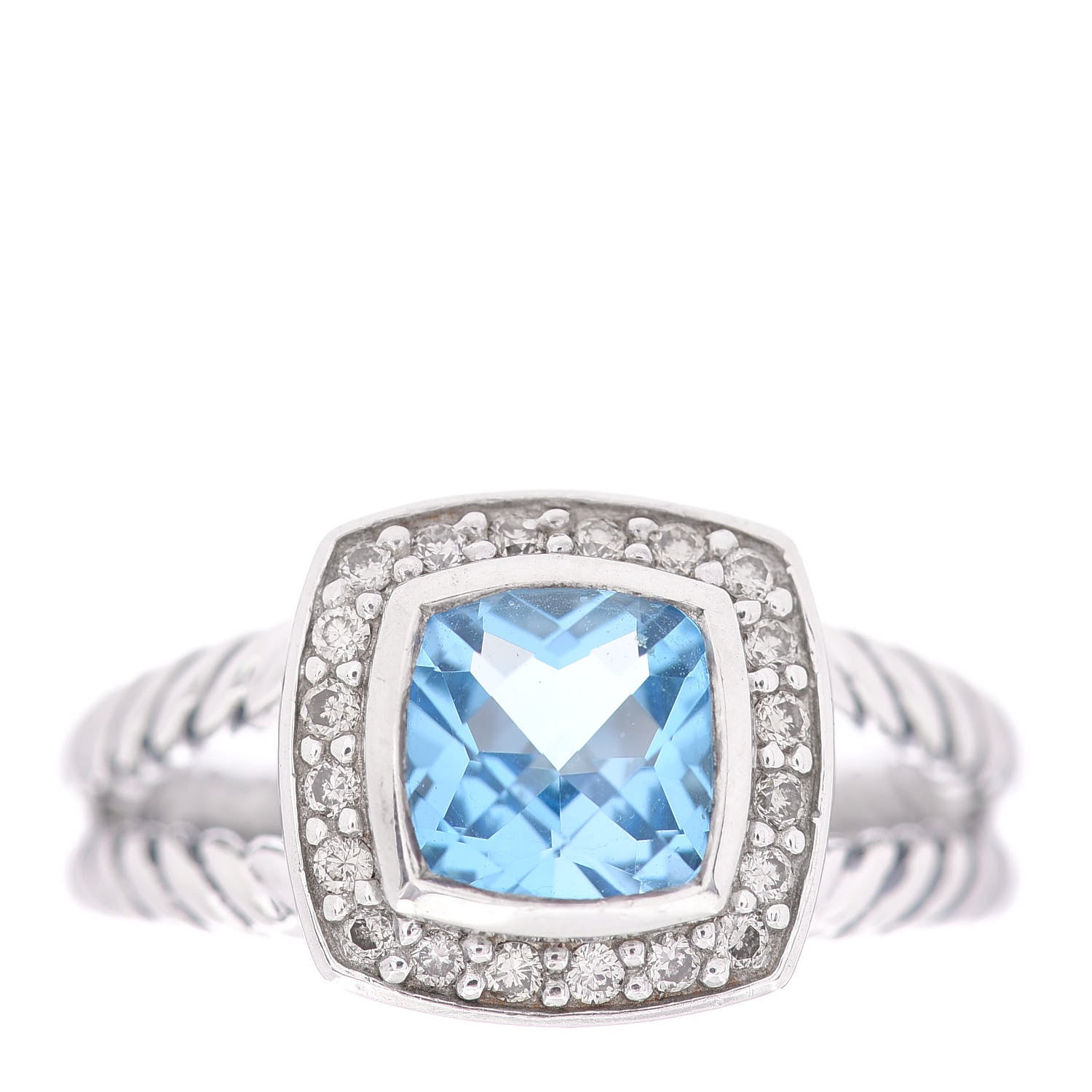 David Yurman Sterling Silver Diamond Blue Topaz 7mm Petite Albion Ring 51 5.75 1 of 5