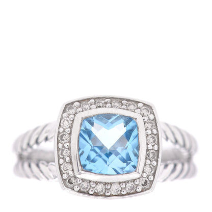 David Yurman Sterling Silver Diamond Blue Topaz 7mm Petite Albion Ring 51 5.75 1 of 5