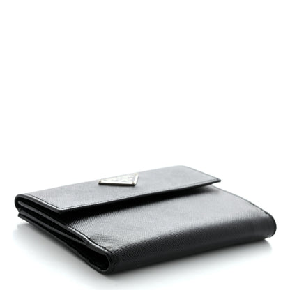 Prada Saffiano Tri-Fold Compact Wallet Black 4 of 10