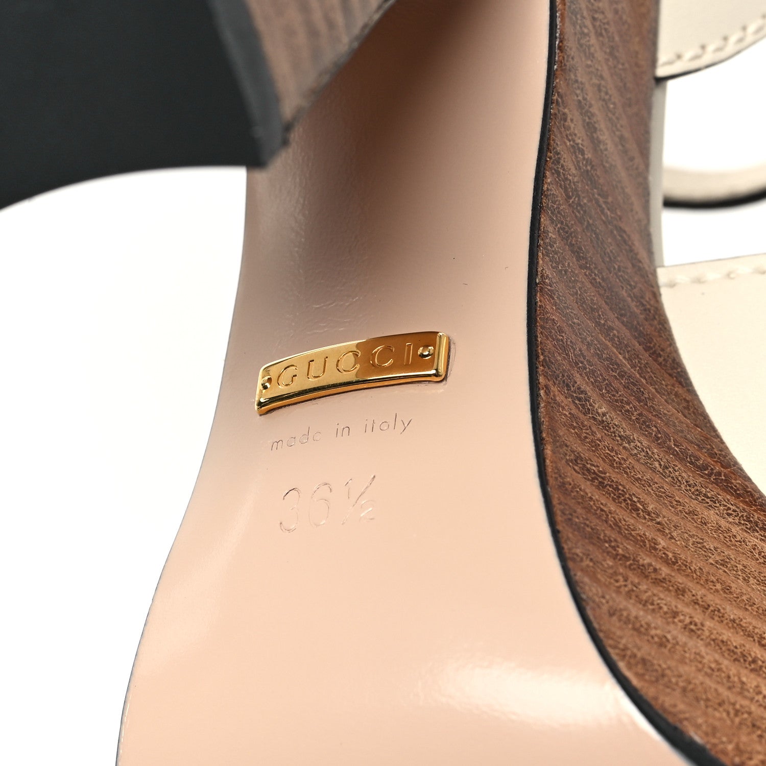 Gucci Cosmos Softy Calfskin Wooden Interlocking G Cut-Out 30/120mm Platform Sandals 36.5 Mystic White 7 of 10