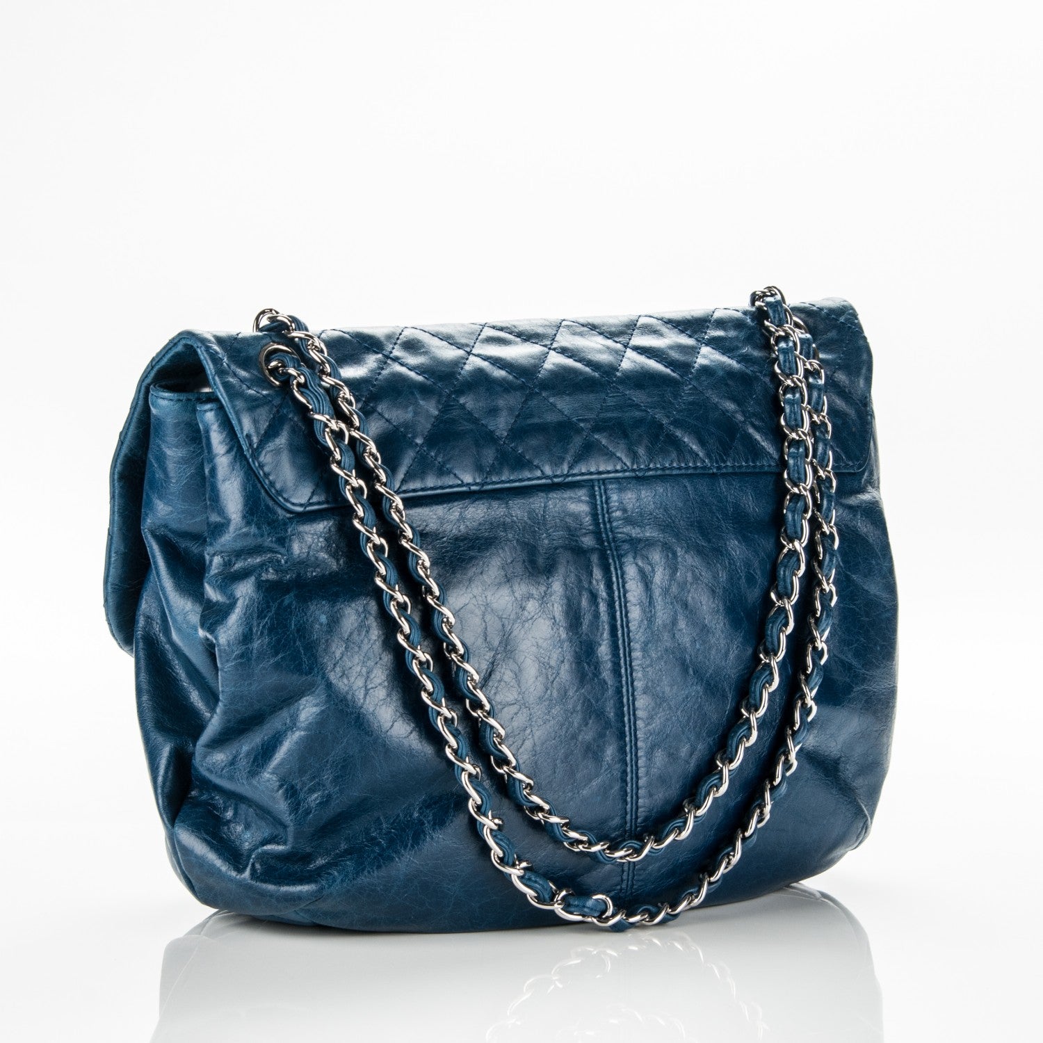 Chanel Shiny Lambskin Quilted Large Trianon Messenger Flap Marine 3 of 7