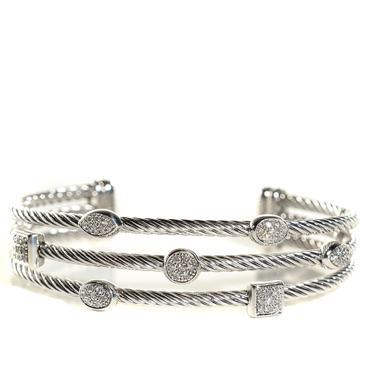 Sterling Silver Diamond Three Row Confetti Cuff Bracelet