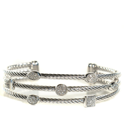 David Yurman Sterling Silver Diamond Three Row Confetti Cuff Bracelet 1 of 6