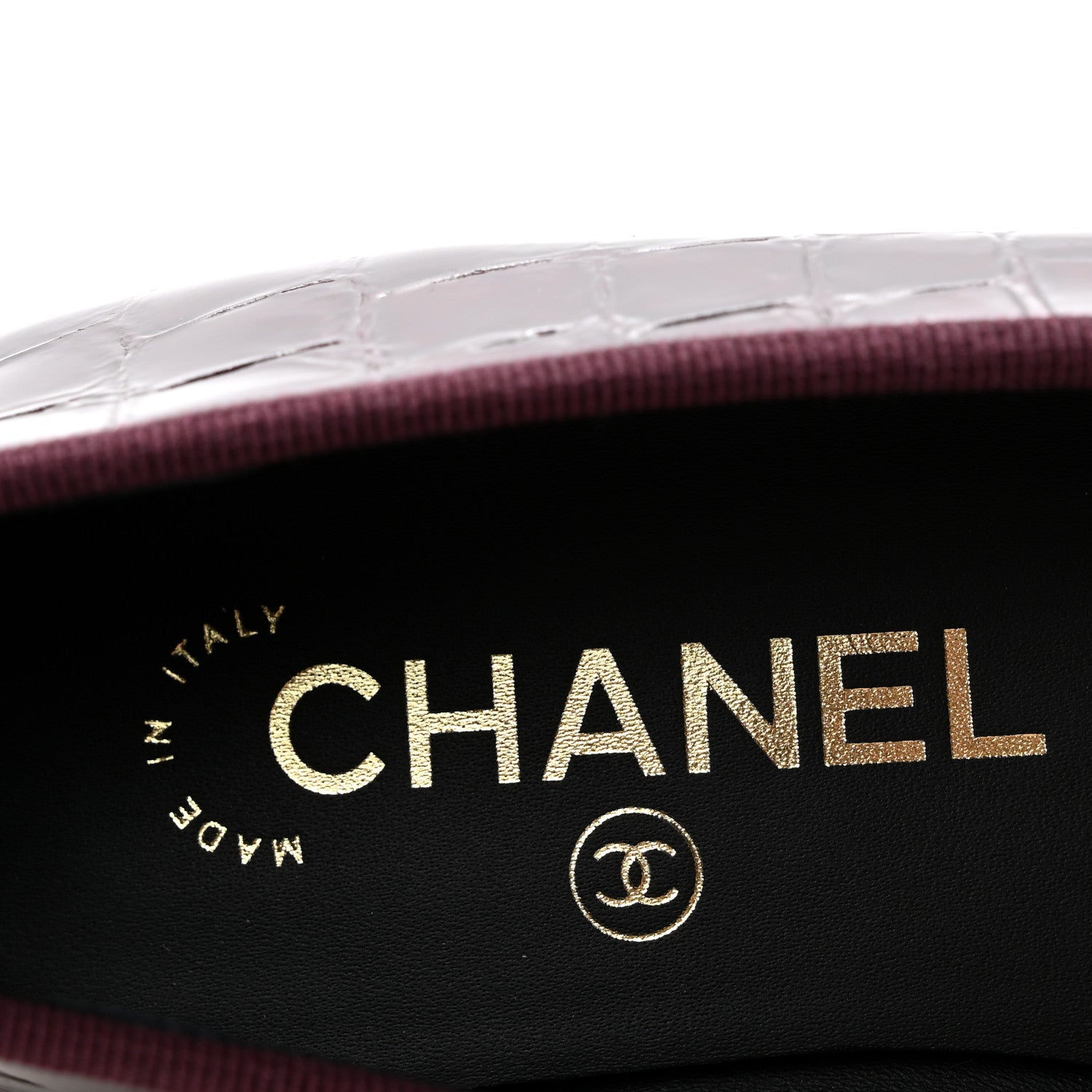 Chanel Patent Calfskin Crocodile Embossed Cap Toe CC Ballerina Flats 37 Dark Burgundy Black 8 of 10