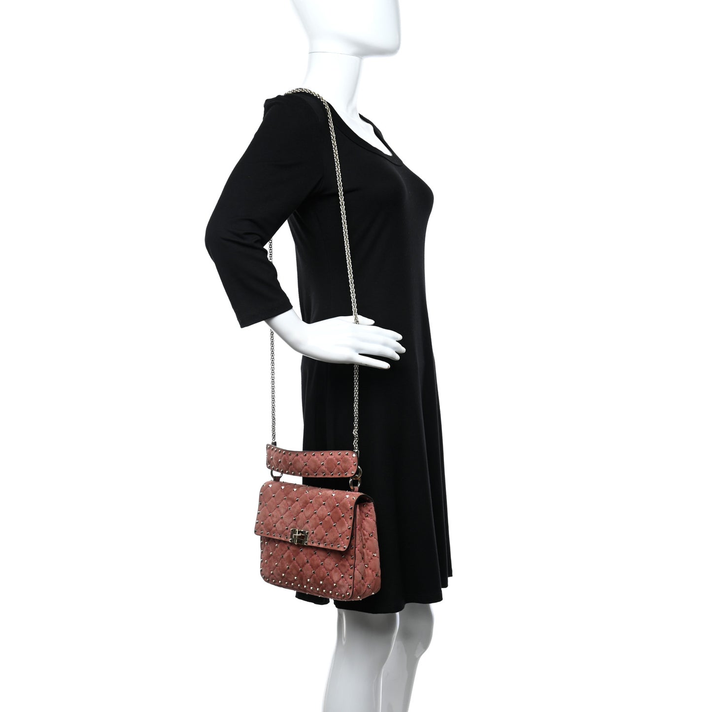 Suede Medium Rockstud Spike Shoulder Bag Antico Rosa