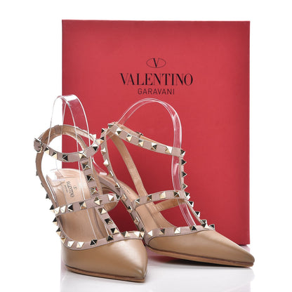 Valentino Garavani Calfskin Nappa Rockstud Ankle Strap 100mm Pumps 38 Alpaca Poudre 11 of 11