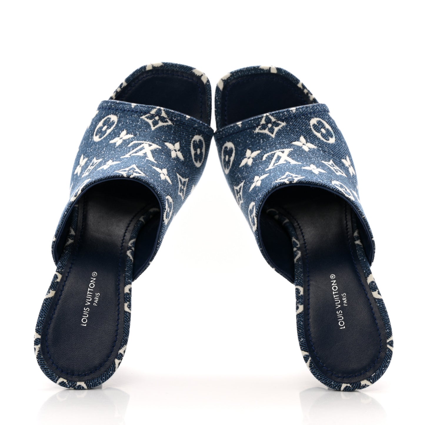 Denim Monogram Silhouette Mules 39 Navy Blue