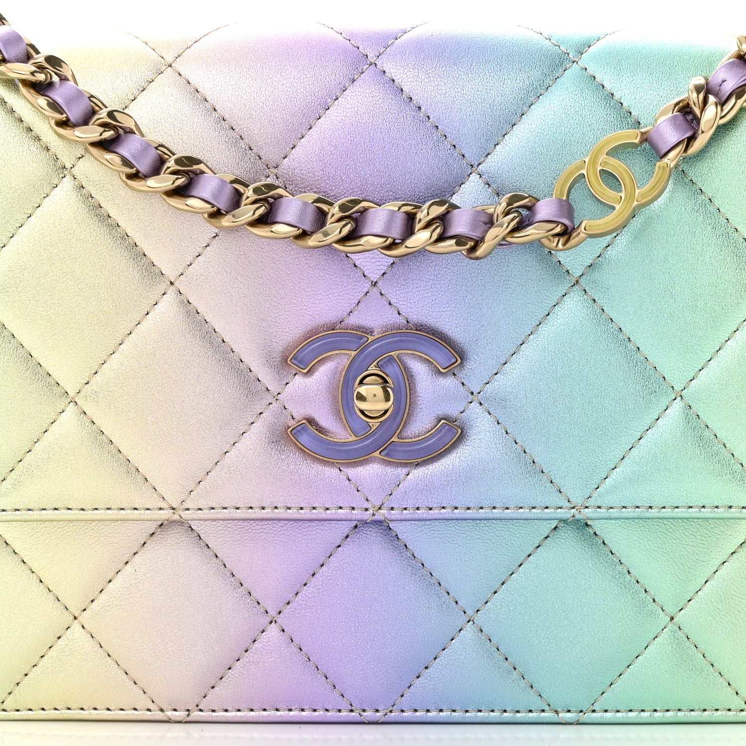 Chanel Gradient Metallic Lambskin Quilted Walking Mood Flap Bag Pink Purple Green 8 of 10