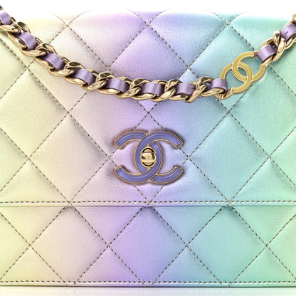 Chanel Gradient Metallic Lambskin Quilted Walking Mood Flap Bag Pink Purple Green 8 of 10