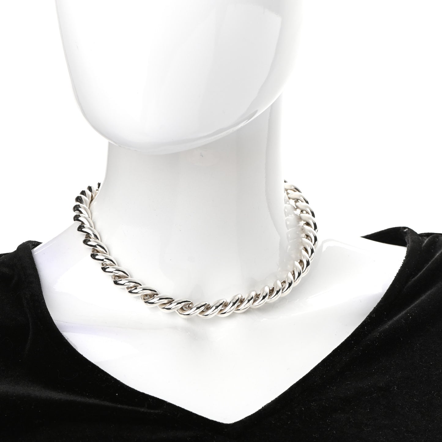 Sterling Silver Vintage Torsade Link Choker Necklace