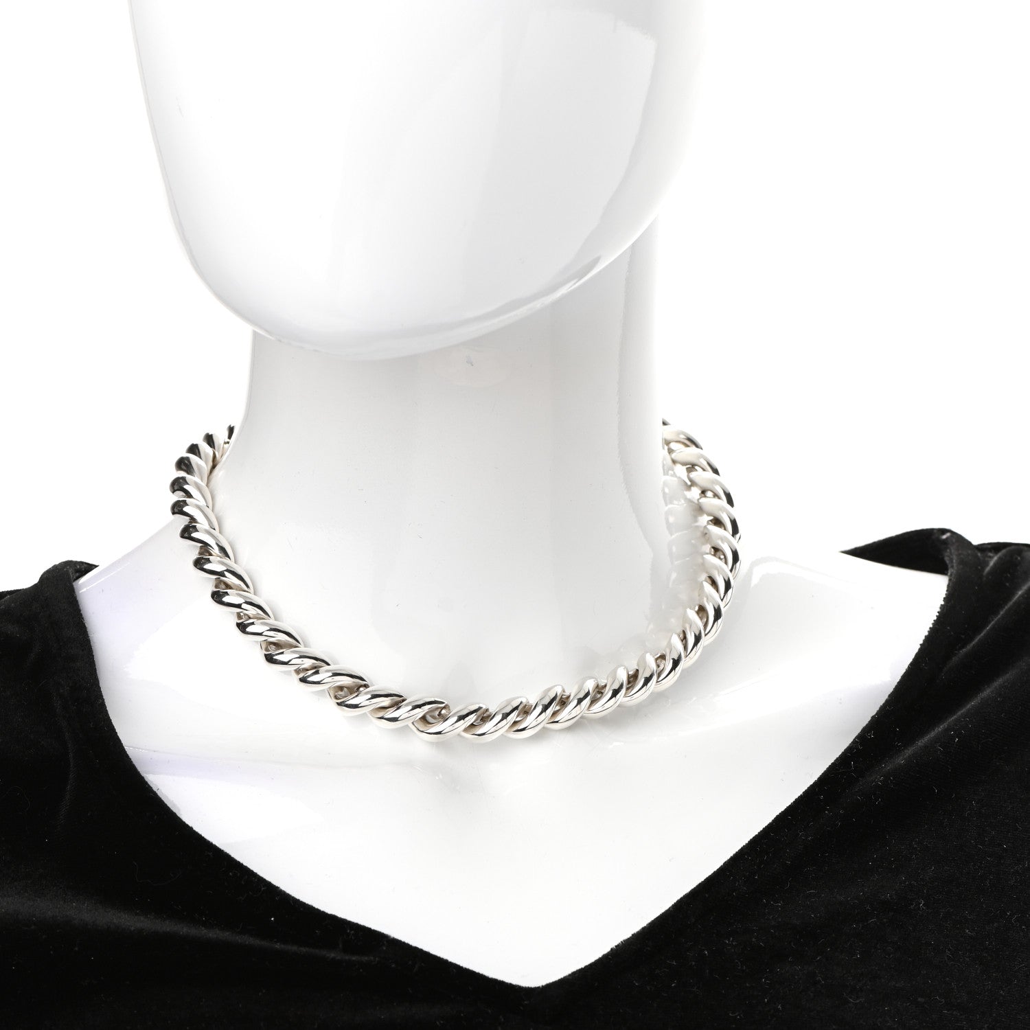 Hermes Sterling Silver Vintage Torsade Link Choker Necklace 2 of 6