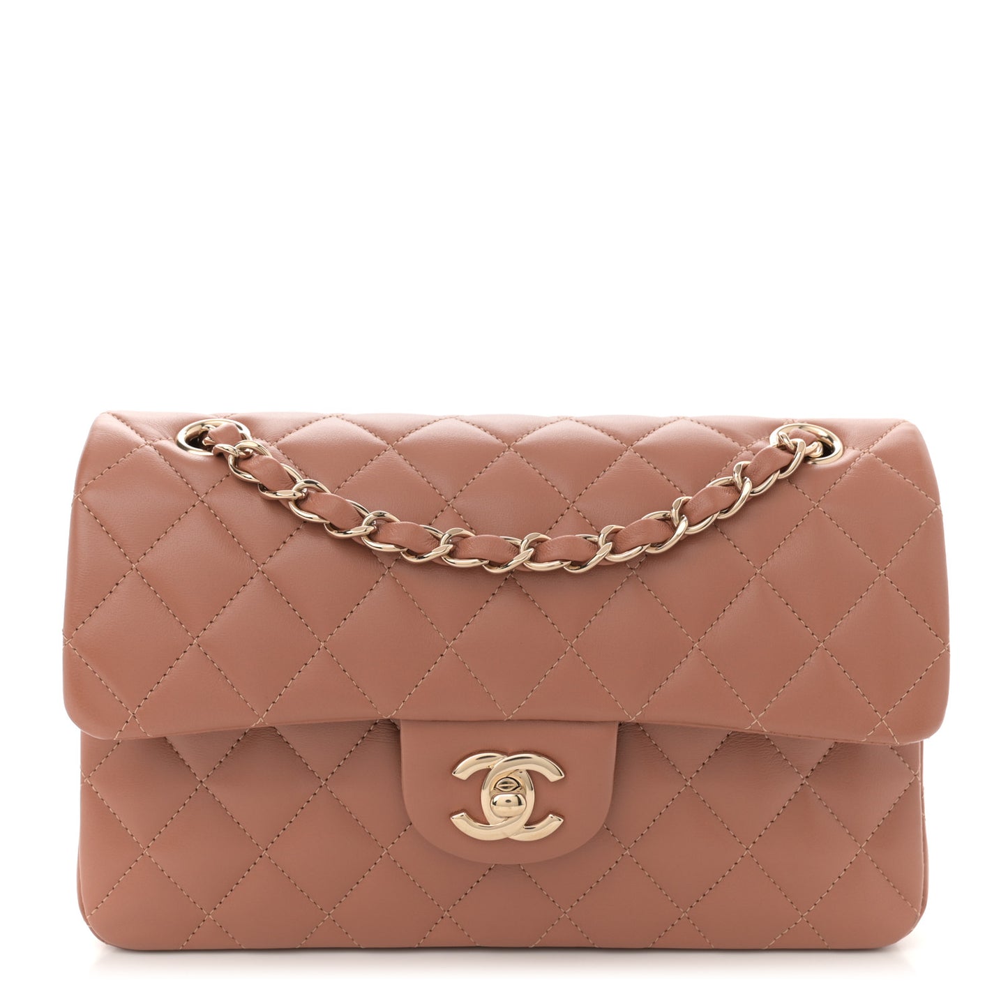 Lambskin Quilted Small Double Flap Brown