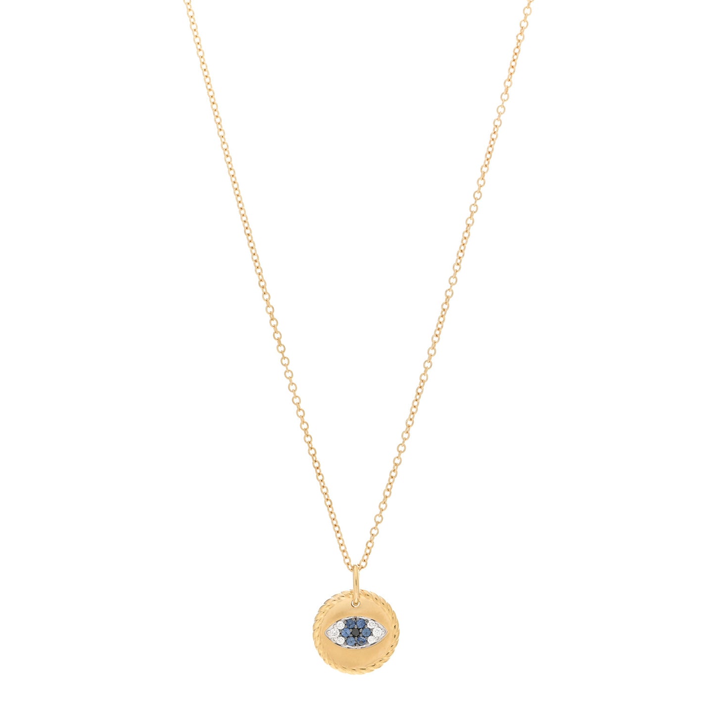 18K Yellow Gold Blue Sapphire Diamond Evil Eye Necklace