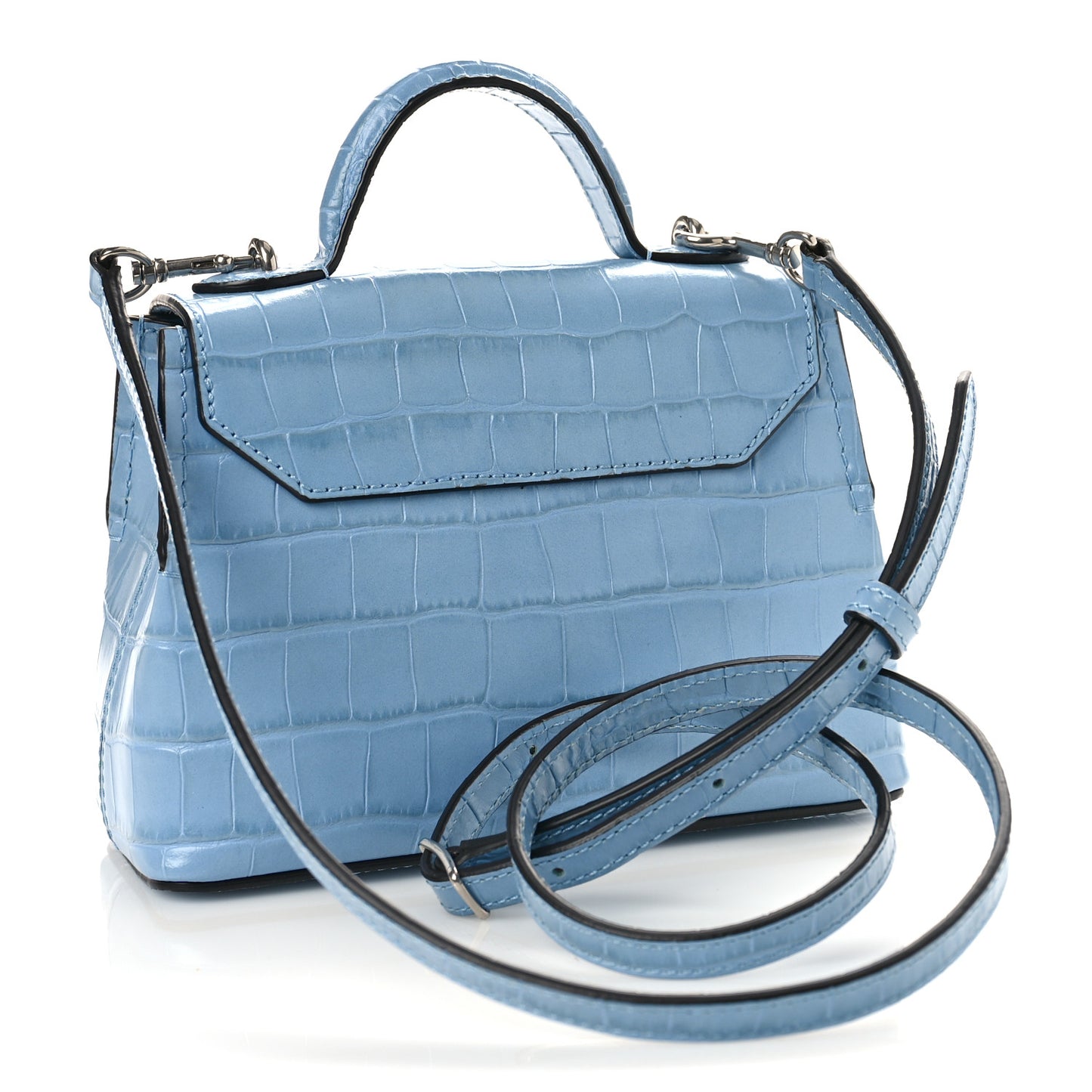 Shiny Croc Calfskin Embossed Micro Seaton Blue