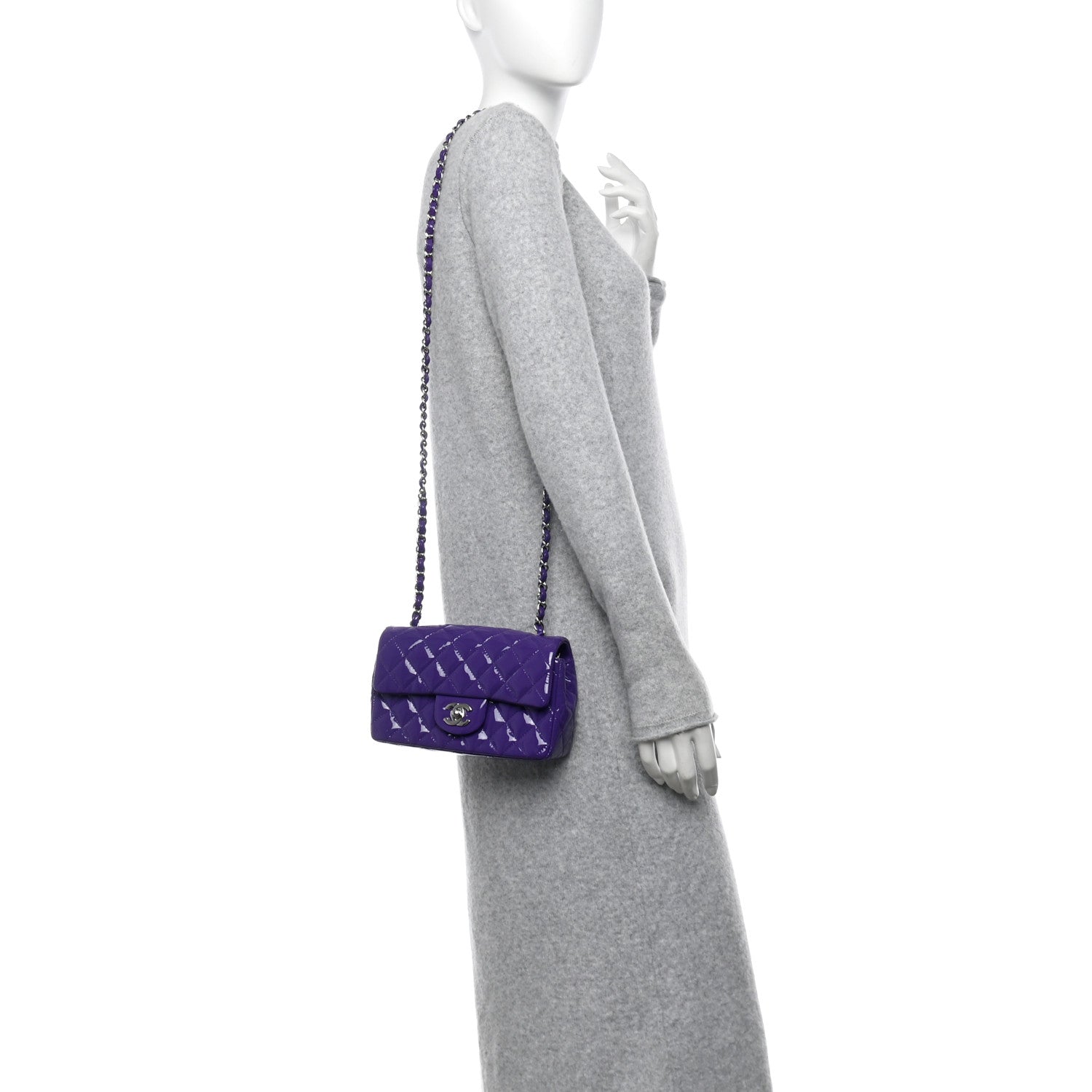 Chanel Patent Quilted Mini Rectangular Flap Purple 2 of 11