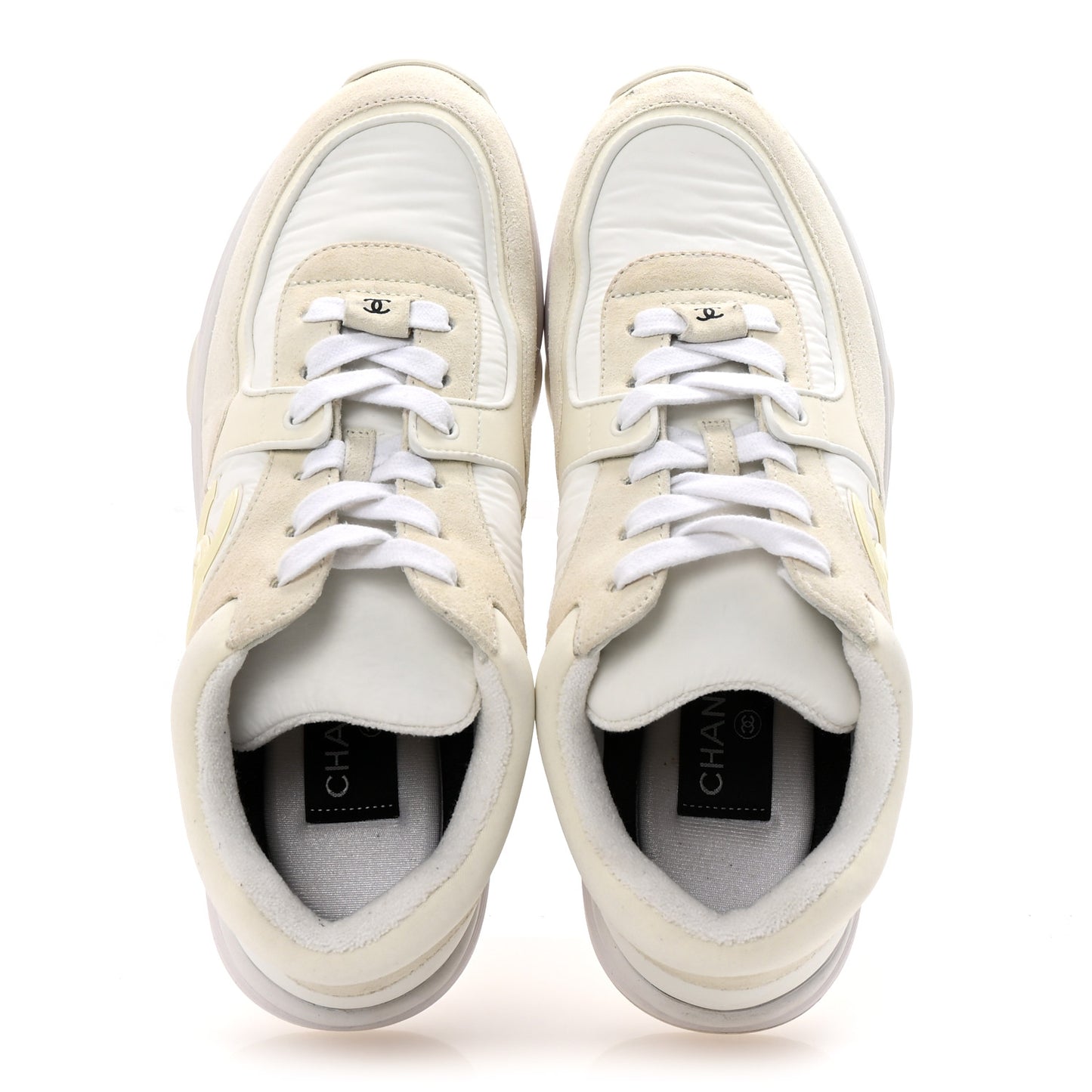 Suede Calfskin Fabric CC Sneakers 38 White
