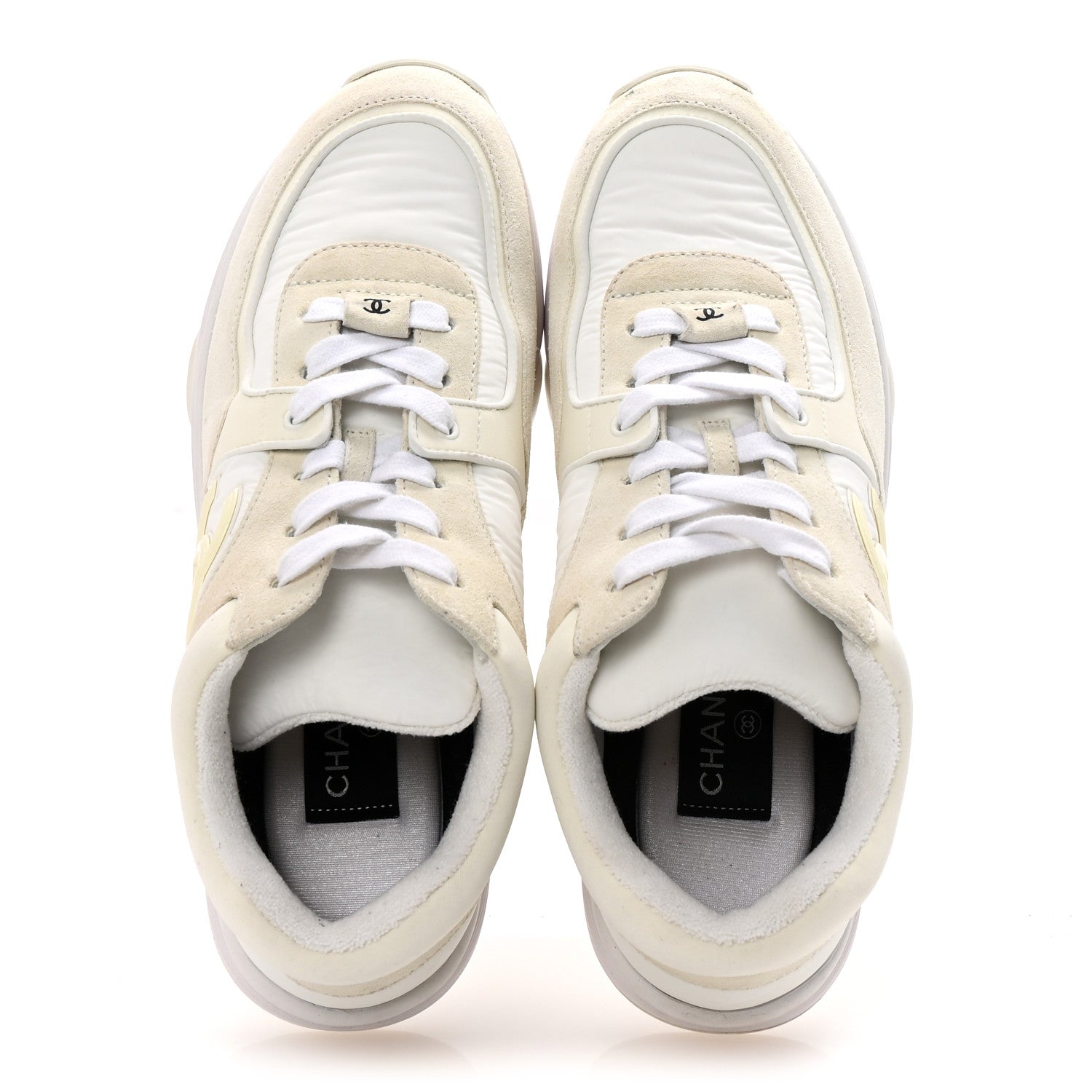 Chanel Suede Calfskin Fabric CC Sneakers 38 White 2 of 9