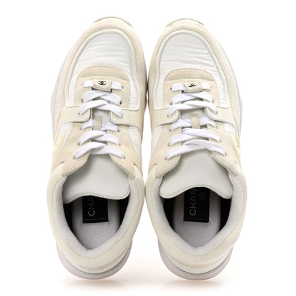 Chanel Suede Calfskin Fabric CC Sneakers 38 White 2 of 9