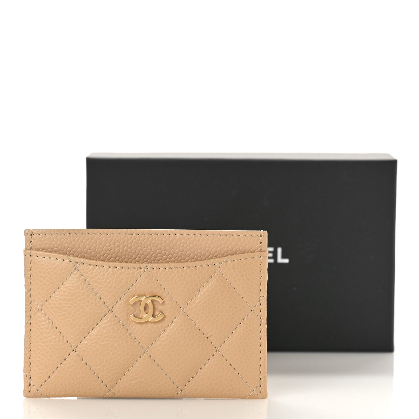 Caviar Quilted Card Holder Beige