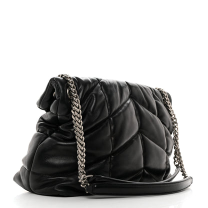 Saint Laurent Lambskin Quilted Medium Loulou Puffer Monogram Chain Satchel Black 2 of 11