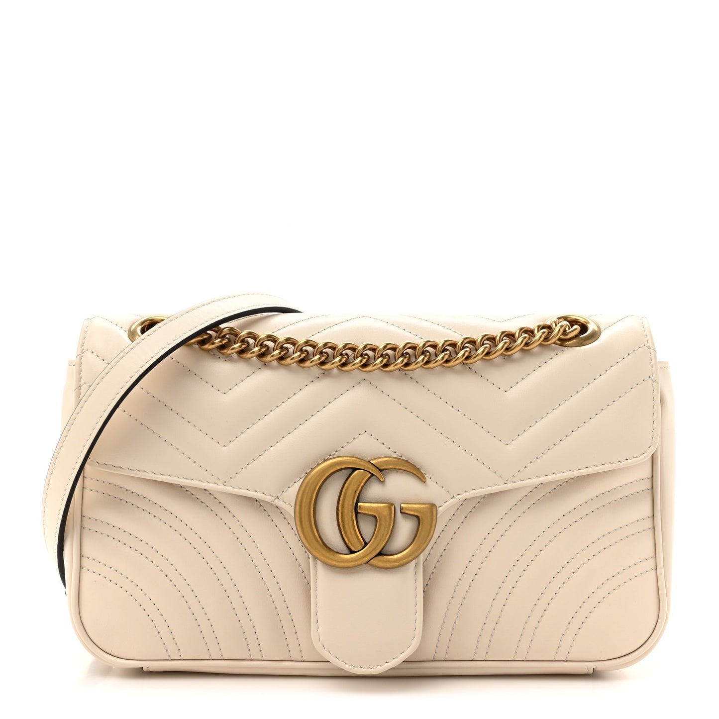 Calfskin Matelasse Small GG Marmont Shoulder Bag White