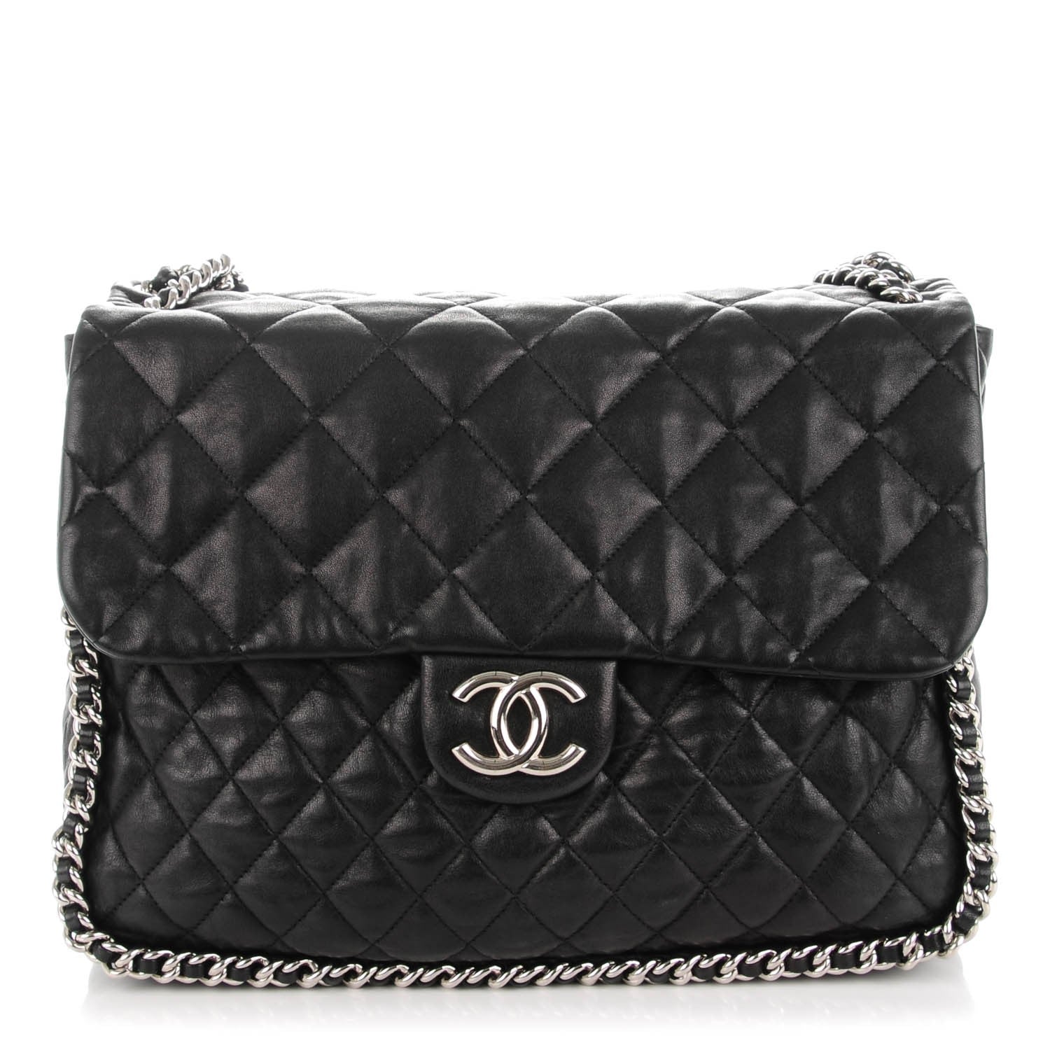 Chanel Washed Lambskin Quilted Maxi Chain Around Flap Black 1 of 7