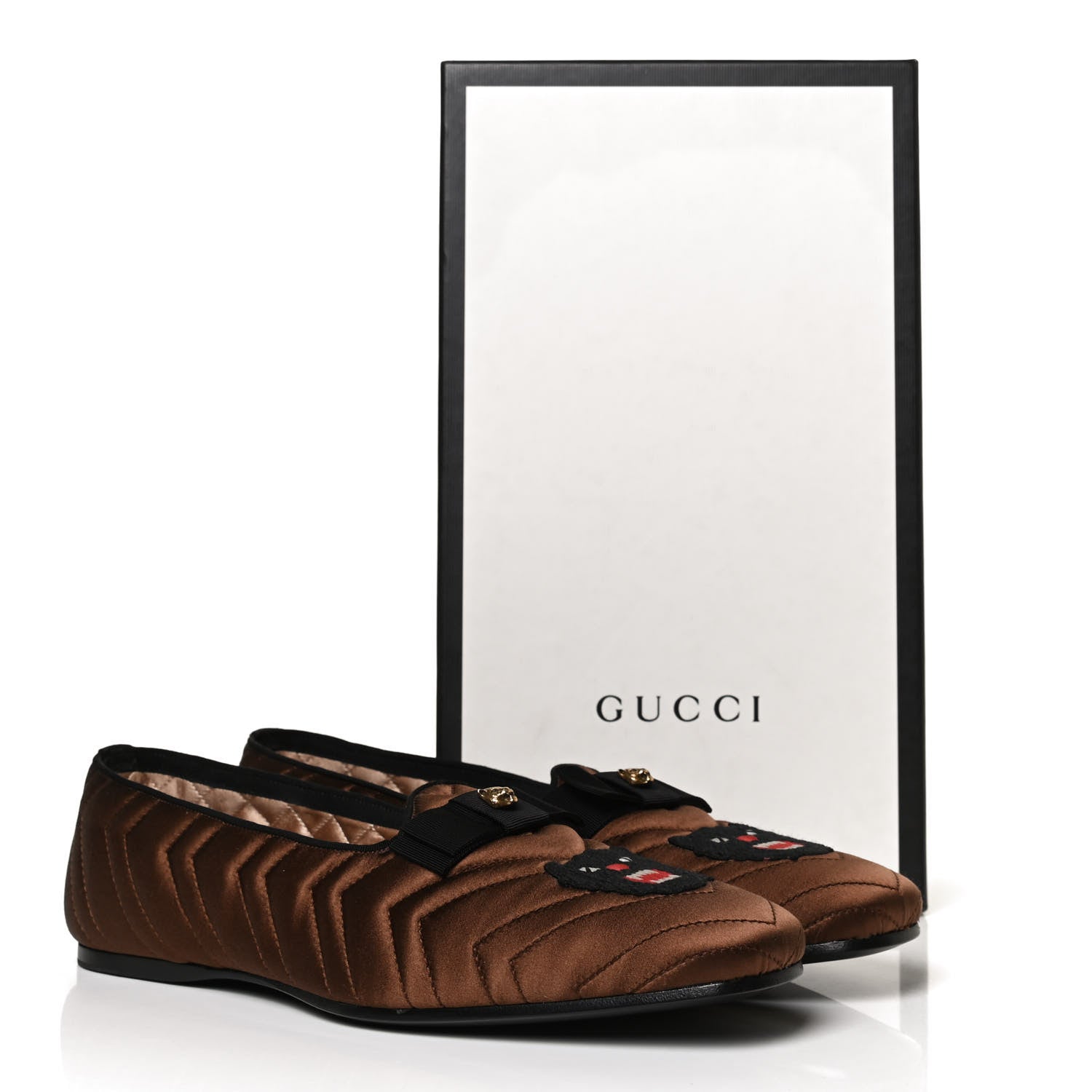 Gucci Silk Panther Embroidered Mens Quilted Slippers 10.5 Brown 10 of 10